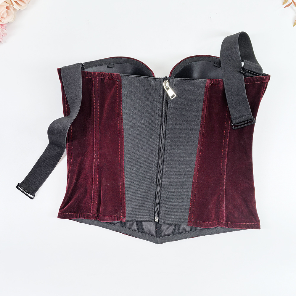 Womens Velvet Bustier Corset Top Body Shaper for Slimming Night Party Wear